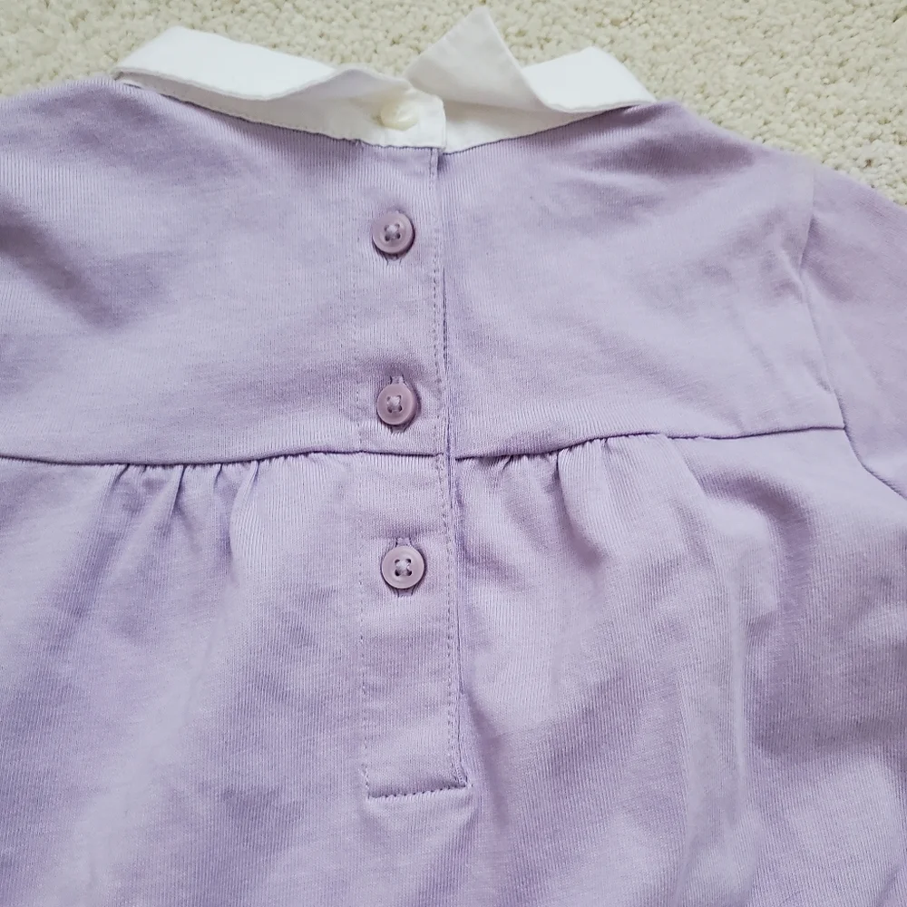 Janie and Jack Girls' Purple Flower Embroidered Collar Long Sleeve Shirt sz4